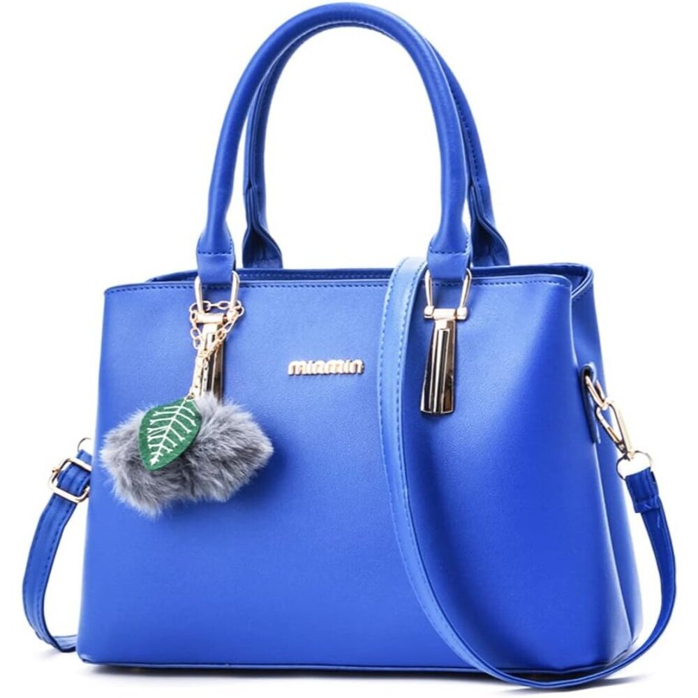 Lightweight Royal Blue Faux Leather Handbag, Elegant Tote & Crossbody Features